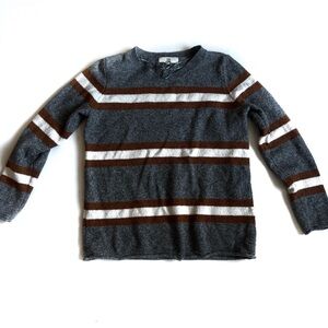 Pinque Gray with White and Brown Striped Long Sleeve Knit Sweater - M